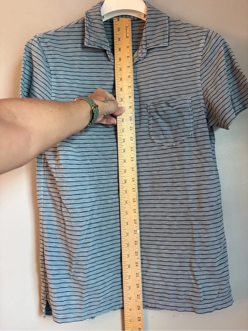 J. Crew Mens Medium Garment Dyed Striped Polo Shirt Short Sleeve Light Blue Gray